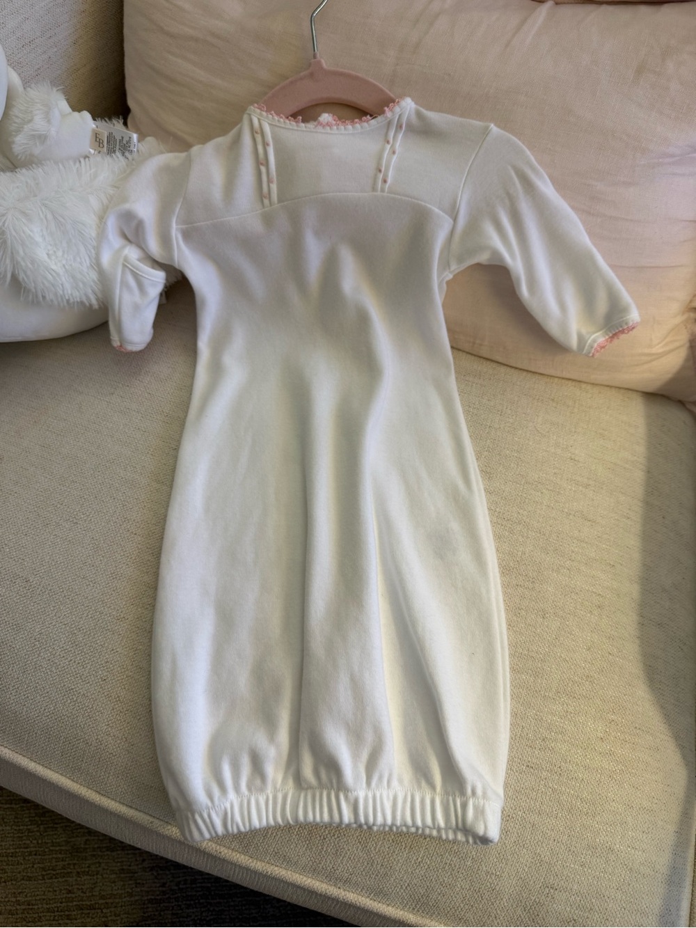 White Baby Gown with Pink Scalloped Trim
